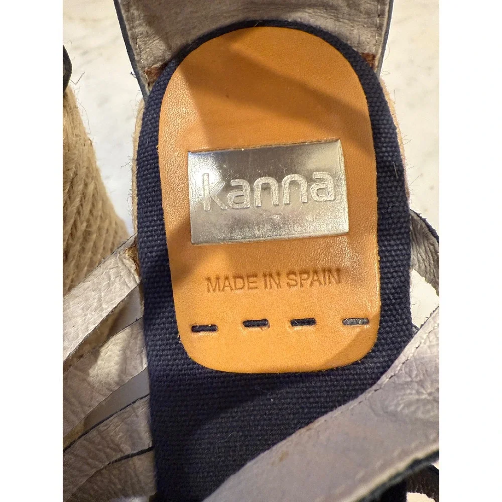 Kanna Espadrille Wedge Sandals Leather‎ Strappy Blue Platform Size 37